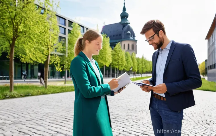 도시계획 자격증에 대한 오해와 진실 - **Prompt:** A vibrant, futuristic but realistic German "Smart City" district at dusk. The scene show...