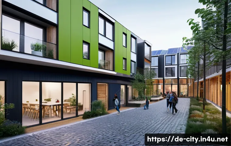 도시계획 업무에서의 문제 해결 전략 - A futuristic German urban neighborhood showcasing flexible space design with modular residential and...