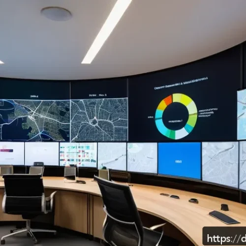 Home 30 도시계획 전문가의 전문성 강화 방법 - A detailed urban planning control room featuring large digital screens displaying GIS maps of Berlin...